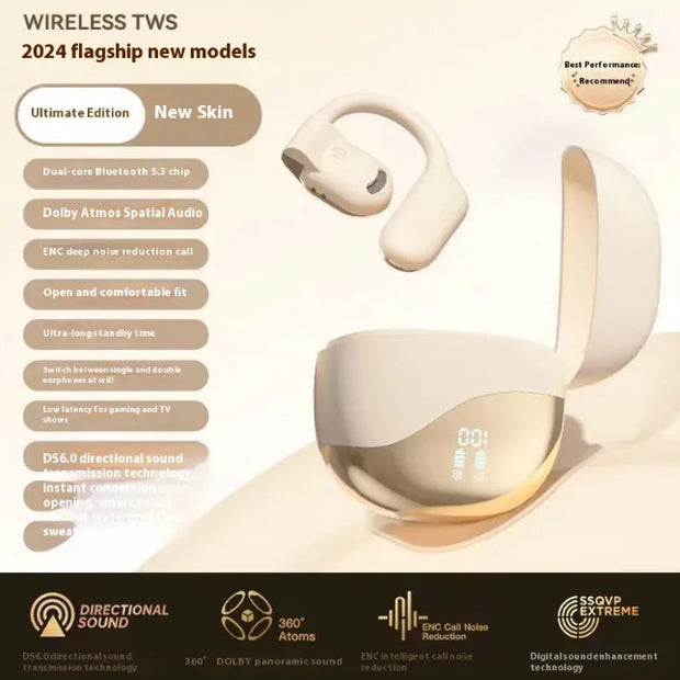 Open-Ear Bluetooth Wireless Headset with Ear Hook, Long Battery Life