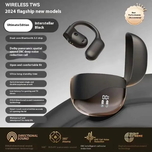 Open-Ear Bluetooth Wireless Headset with Ear Hook, Long Battery Life